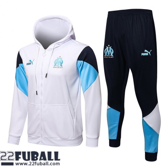 Sweatjacke Kapuzen Olympique Marseille Weiß Herren 21 22 JK178