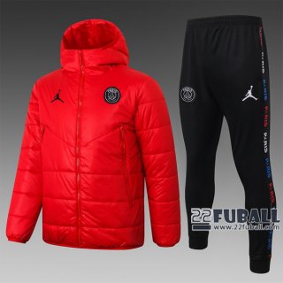 22Fuball: Air Jordan Paris Saint Germain PSG Daunenjacke Kapuzen Reißverschluss Rot 2020 2021 C67