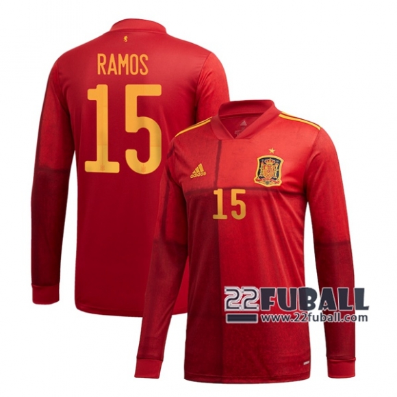 22Fuball: Spanien Langarm Heimtrikot Herren (Ramos #15) Em 2020 2021