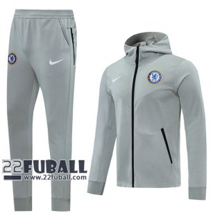 22Fuball: Chelsea FC Sweatjacke Kapuzen Reißverschluss Hellgrau 2020 2021 J137