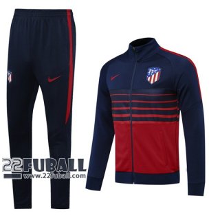 22Fuball: Atletico Madrid Trainingsjacke Gestreift Reißverschluss Blau/Rot 2020 2021 J53