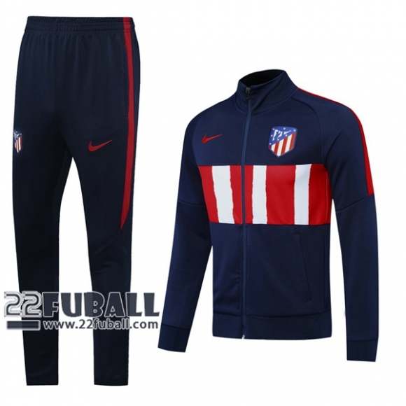 22Fuball: Atletico Madrid Travel Jacke Gestreift Reißverschluss Blau/Rot 2020 2021 J54