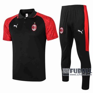 22Fuball: Ac Mailand Poloshirt Schwarz - Rot 2020 2021 P178