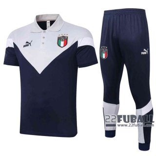 22Fuball: Italien Poloshirt Marineblau - Hellgrau 2020 2021 P19