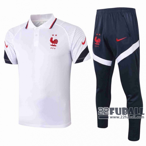 22Fuball: Frankreich Poloshirt Weiß 2020 2021 P83