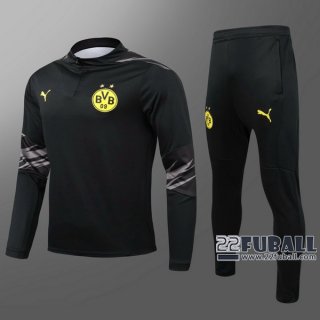 22Fuball: Borussia Dortmund Trainingsanzug Kurzer Reißverschluss Schwarz 2020 2021 T21