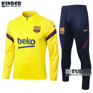 22Fuball: Barcelona FC Trainingsanzug Kinder Kurzer Reißverschluss Gelb 2020 2021 Tk05