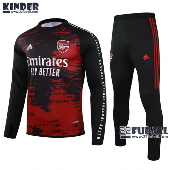 22Fuball: Arsenal Trainingsanzug Kinder Runder Kragen Rot Schwarz 2020 2021 Tk15