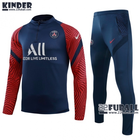 22Fuball: Paris Saint Germain PSG Trainingsanzug Kinder Kurzer Reißverschluss Marineblau 2020 2021 Tk20