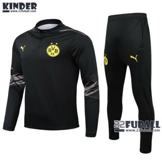 22Fuball: Borussia Dortmund Trainingsanzug Kinder Kurzer Reißverschluss Schwarz 2020 2021 Tk25