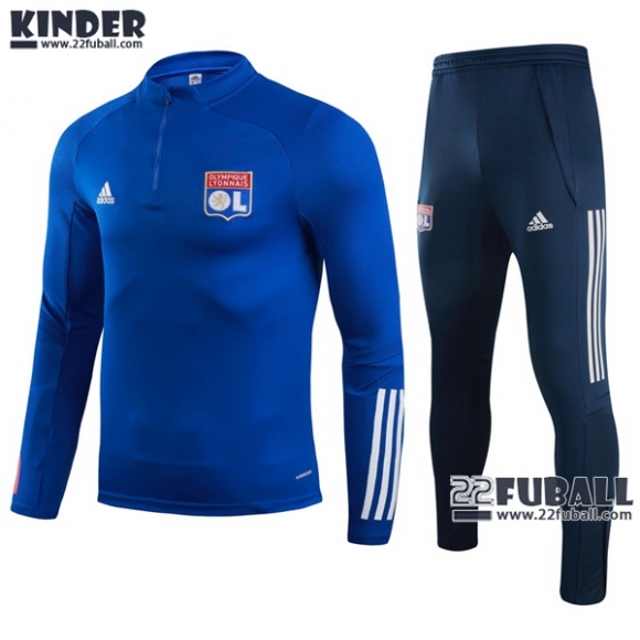 22Fuball: Olympique Lyon Trainingsanzug Kinder Kurzer Reißverschluss Marineblau 2020 2021 Tk35