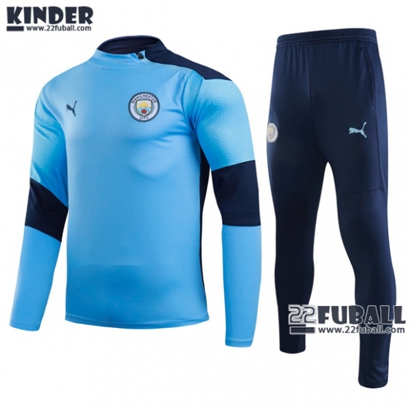 22Fuball: Manchester City Trainingsanzug Kinder Diagonaler Reißverschluss Königsblau 2020 2021 Tk44