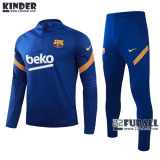 22Fuball: Barcelona FC Trainingsanzug Kinder Kurzer Reißverschluss Blau 2020 2021 Tk68