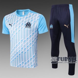 22Fuball: Olympique Marseille Trainingstrikot Weiß Blau 2020 2021 Tt42
