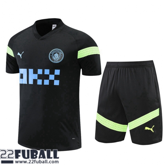 Trainingsanzug T Shirt Manchester City Schwarz Herren 22 23 TG679