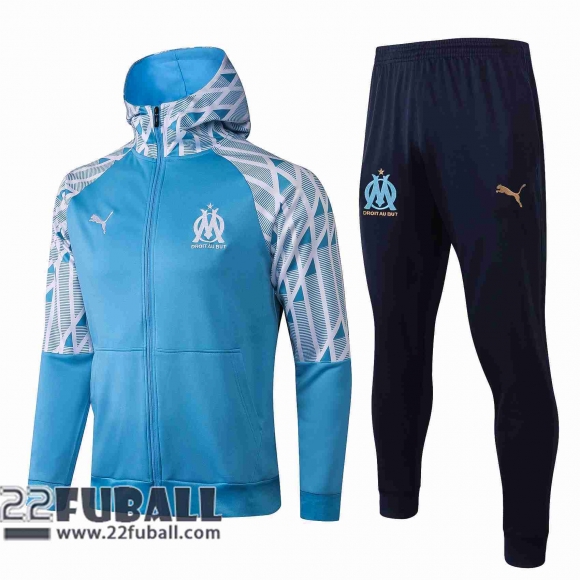 Sweatjacke Kapuzen Olympique Marseille Hellblau 2021 2022 JK26