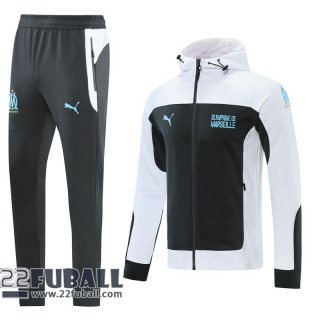 Sweatjacke Kapuzen Olympique Marseille weiß 2021 2022 JK38